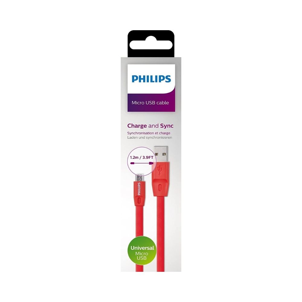 Philips DLC2518C Micro USB Cable - 4 Feet (1.2 Meters) - (Red)