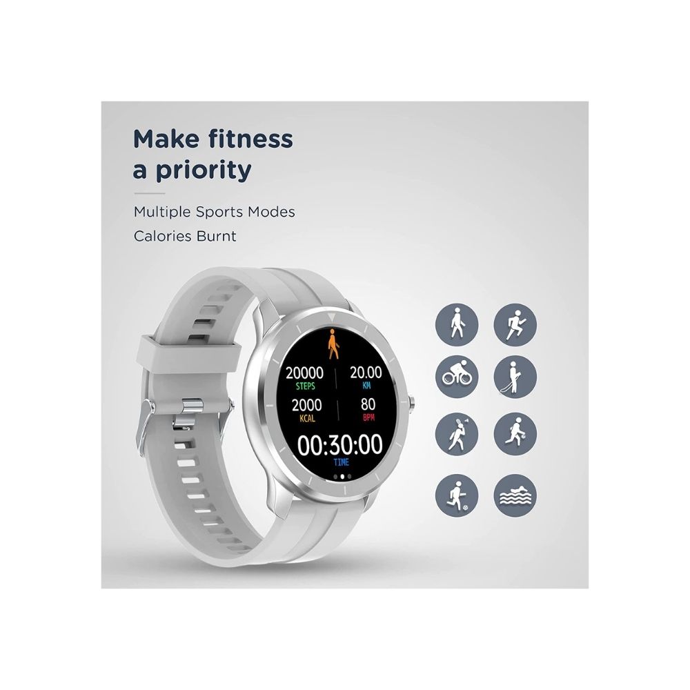 Pebble Zen Pro Smart Watch with Oximeter Function for SpO2 Grey