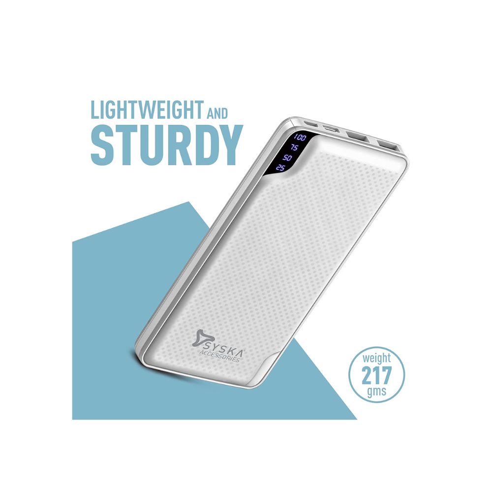 Syska 10000 mAh Power Bank (Pristine White, Lithium Polymer)