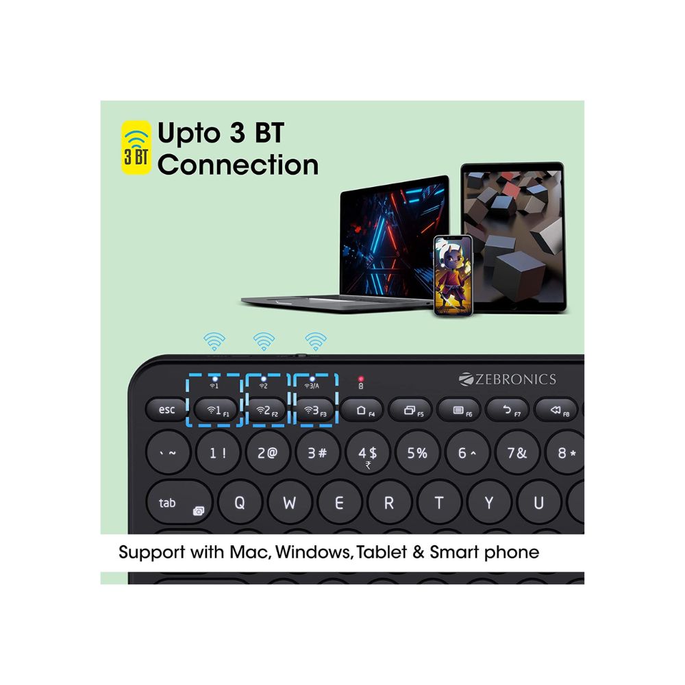 Zebronics zeb-k5000mw wireless multi-device bt keyboard for mac,windows,android,ios, 6 months backup(space grey)