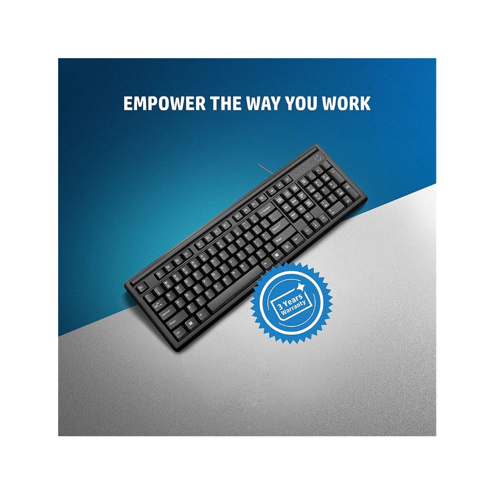 HP 100 Wired USB Keyboard with Full Range of 109 Keys, 12 Working Function Keys, and 3 Hotkeys(2UN30AA)
