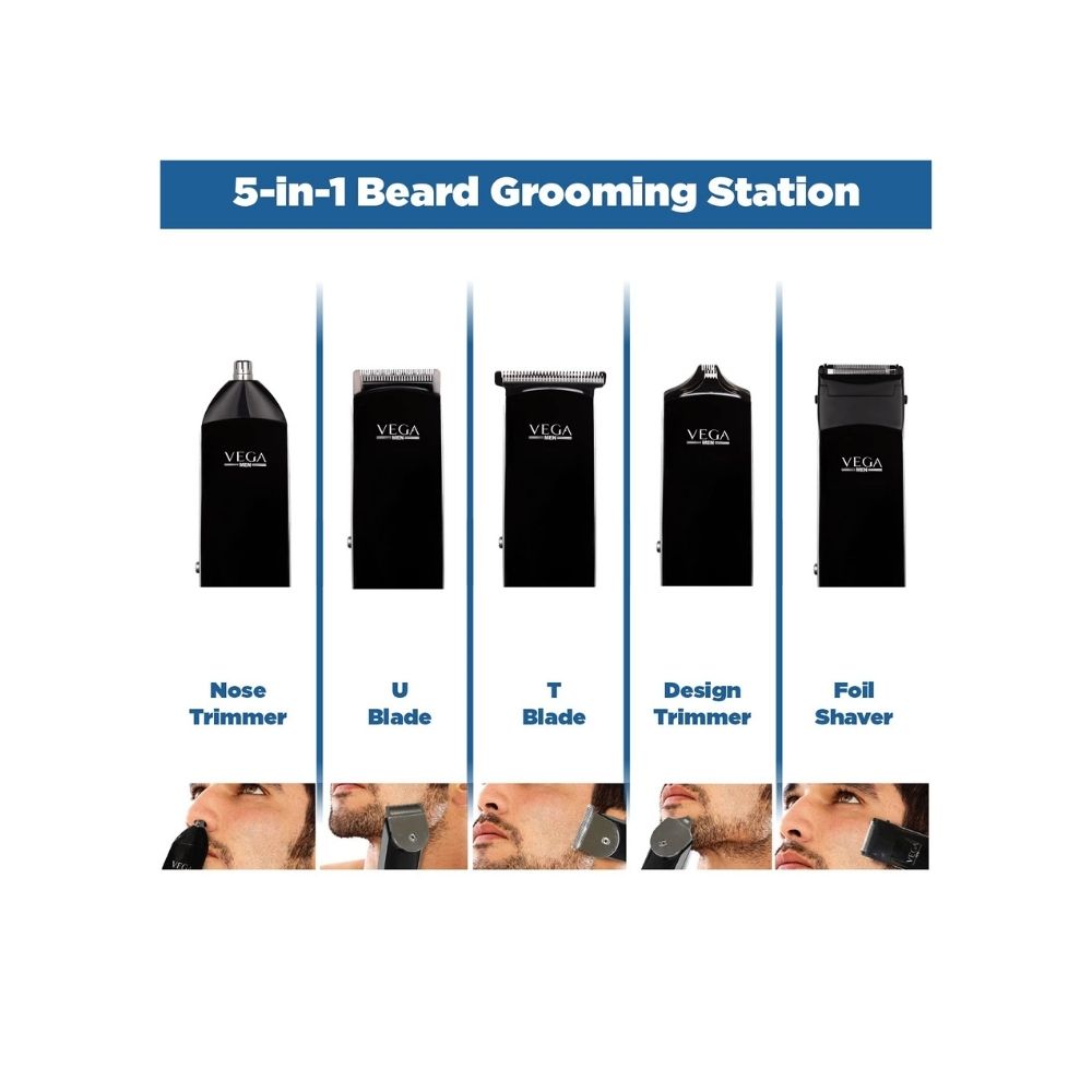 Vega Men 5 in 1 Beard Grooming Set with Trimmer & 5 Detachable Heads, (VHTH-04)