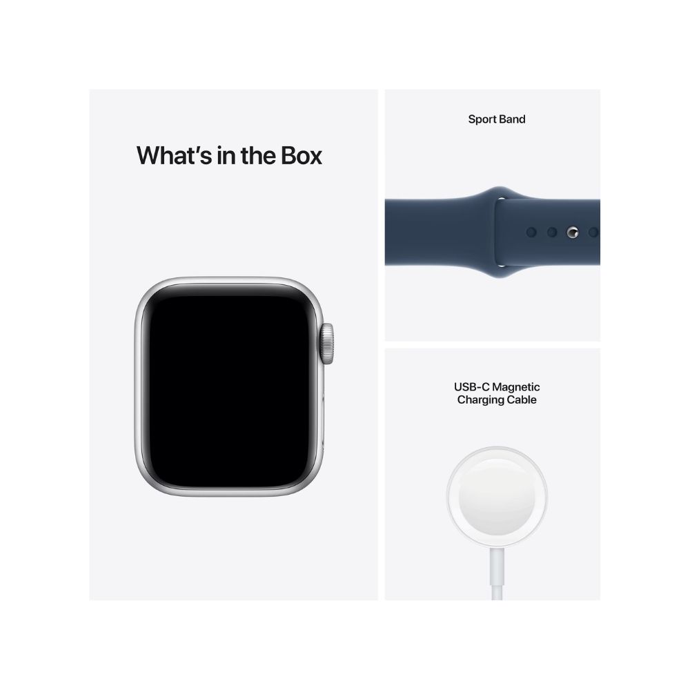 Apple Watch SE GPS + Cellular MKRY3HN/A 44 mm Aluminium Case  (Silver Strap, Regular)