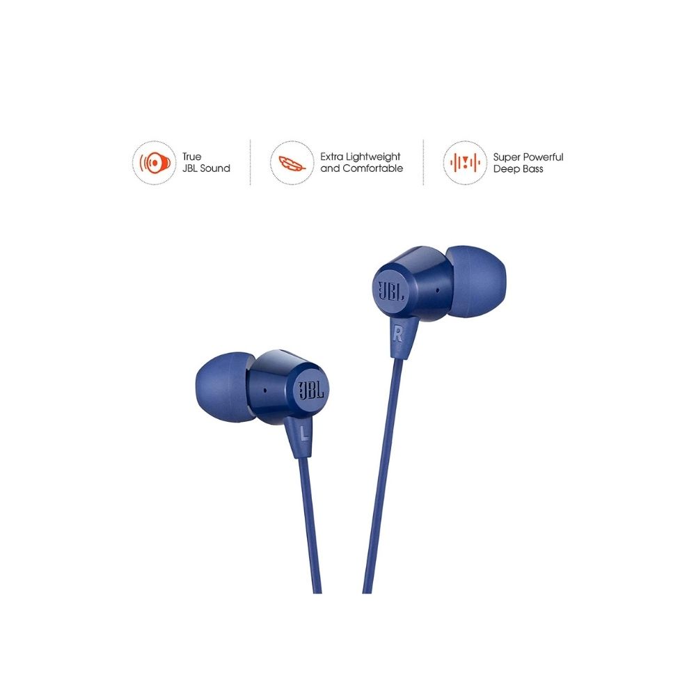 JBL C50HI Wired in Ear Earphones with Mic (Blue)