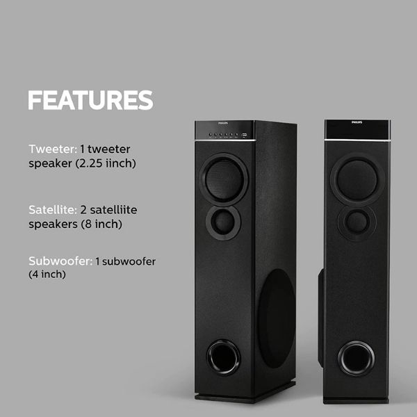 Philips SPA9080B/94 80 W Bluetooth Tower Speaker  (Black, 2.0 Channel)