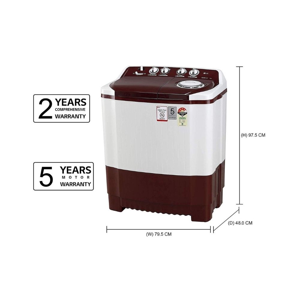 LG 7 Kg 4 Star Semi-Automatic Top Loading Washing Machine (P7010RRAY, Burgundy, Collar Scrubber)