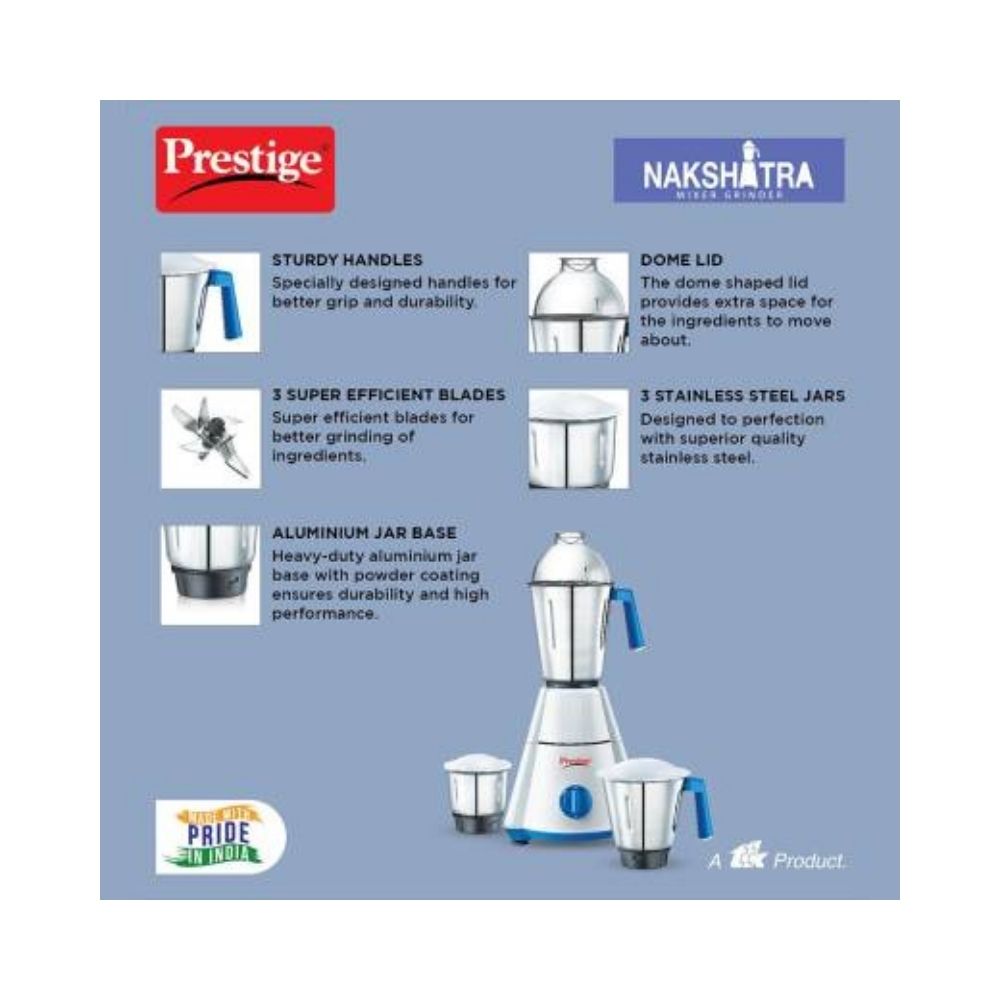 Prestige Nakshatra 550w nakshatra 550 W Mixer Grinder (3 Jars, white/blue)