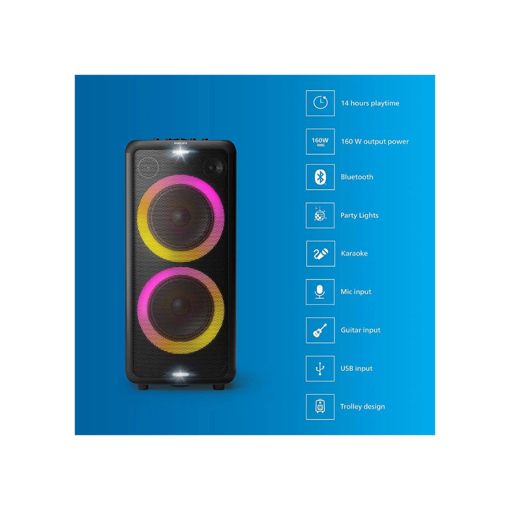 Philips TAX5206/94 Bluetooth Party Speaker with 14 Hours Play Time, Mic and guitar inputs(Black)