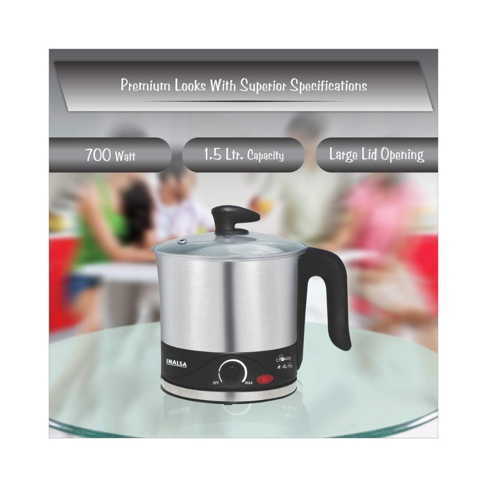 Inalsa Cookizy 1.5-Litre Kettle (Black/Grey)