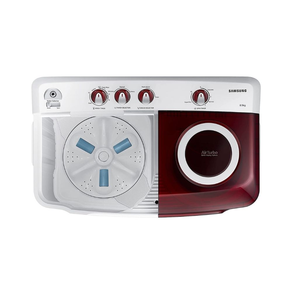 Samsung 8.5 Kg Semi-Automatic 5 Star Top Loading Washing Machine (WT85R4200RR/TL, Light Grey, Red Lid )
