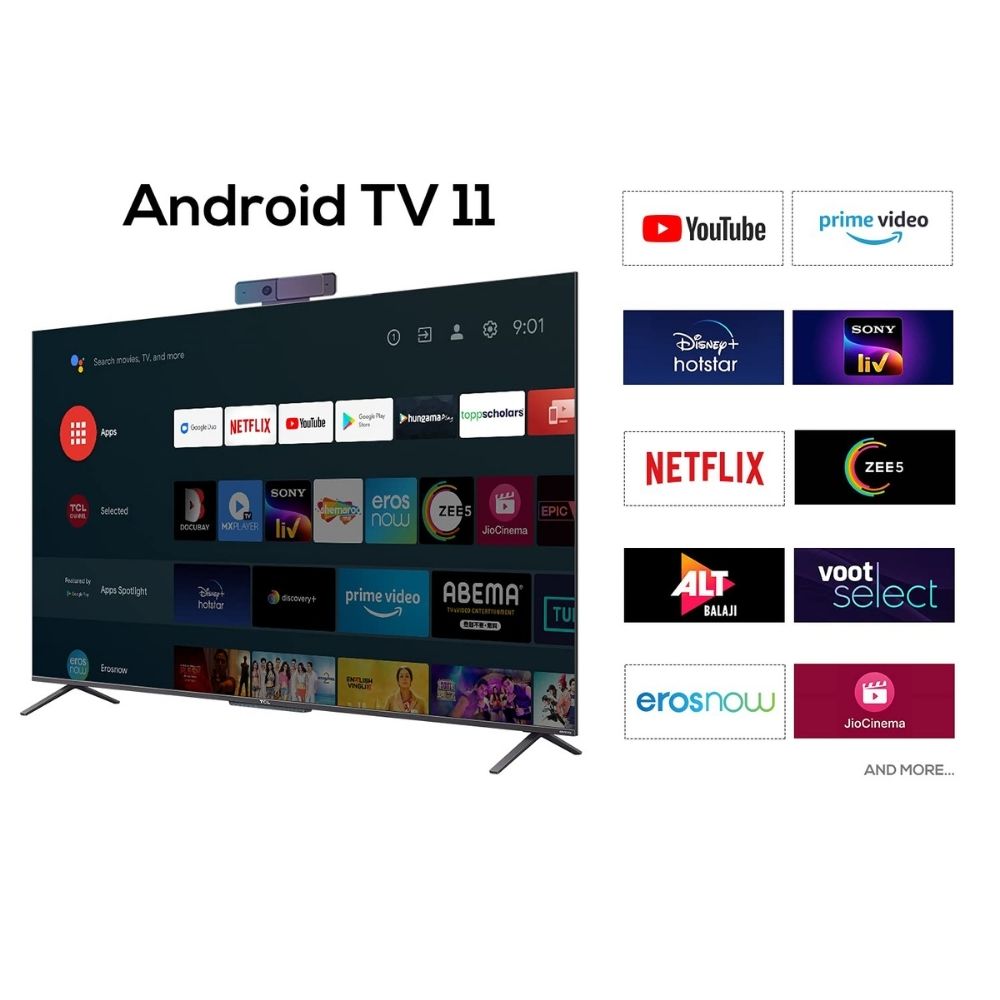 TCL 138.7 cm (55 inches) 4K Ultra HD Certified Android Smart QLED TV 55C725 (Black) (2021 Model) | With Video Call Camera