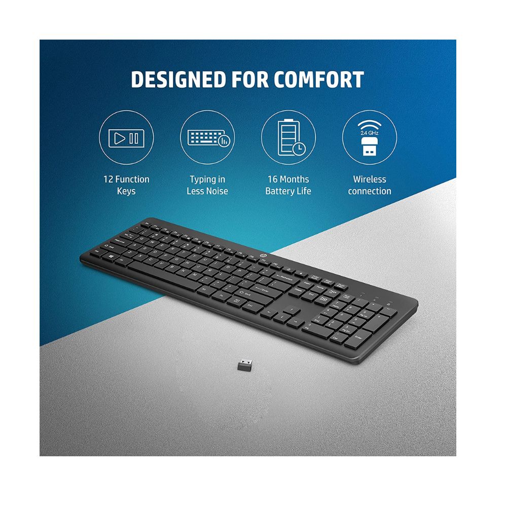 HP 230 Wireless Keyboard with 12 Function Keys, 2.4GHz Wireless Connection Up to 32.8ft  (3L1E7AA)