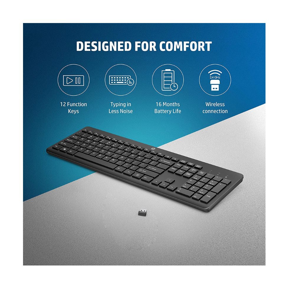 HP 230 Wireless Keyboard with 12 Function Keys, 2.4GHz Wireless Connection Up to 32.8ft  (3L1E7AA)