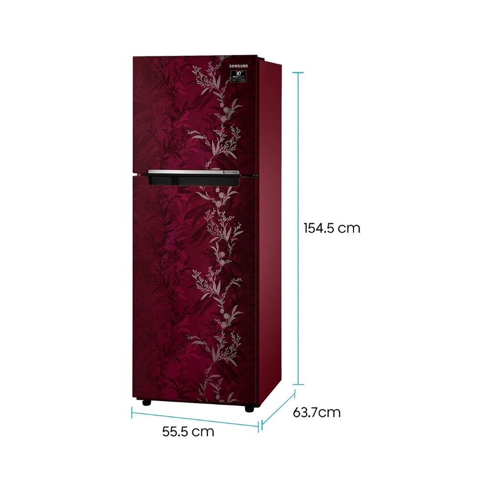 Samsung 253 L 2 Star Inverter Frost-Free Double Door Refrigerator (RT28T30226R/NL, Mystic Overlay Red)
