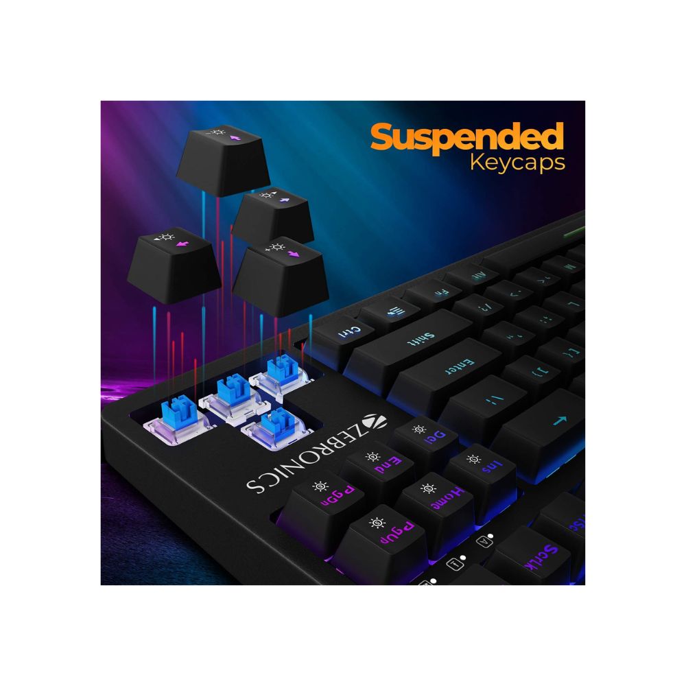 Zebronics Zeb-MAX V2 Premium Mechanical TKL  Keyboard with 87 Tactile Switch Keys, 18 RGB LED Modes