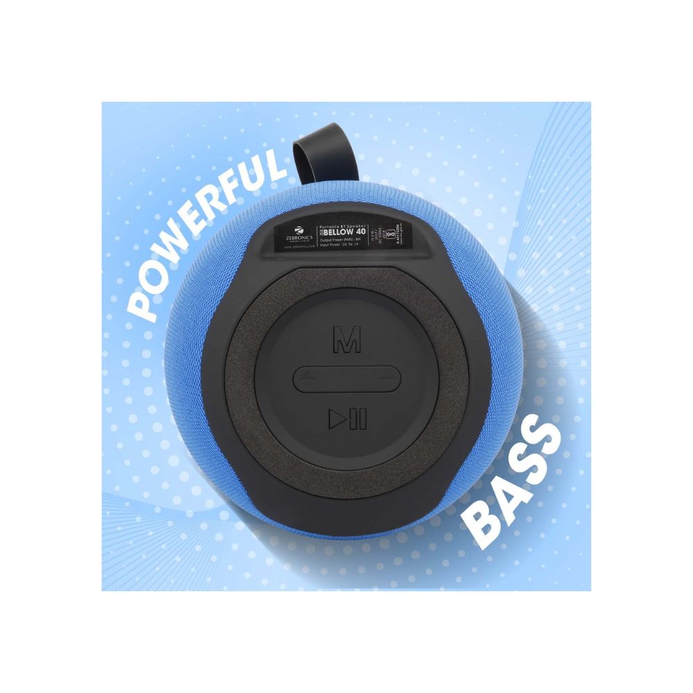 ZEBRONICS Zeb-Bellow 40 Wireless Bluetooth v5.0 Fabric Finish 8W Portable Speaker (Blue)
