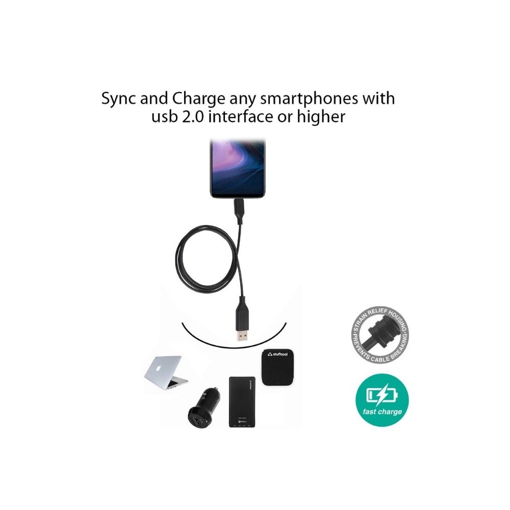 Stuffcool Force 3Amp Type C to USB A 2.0 Sync and Charge Cable 1M - Black