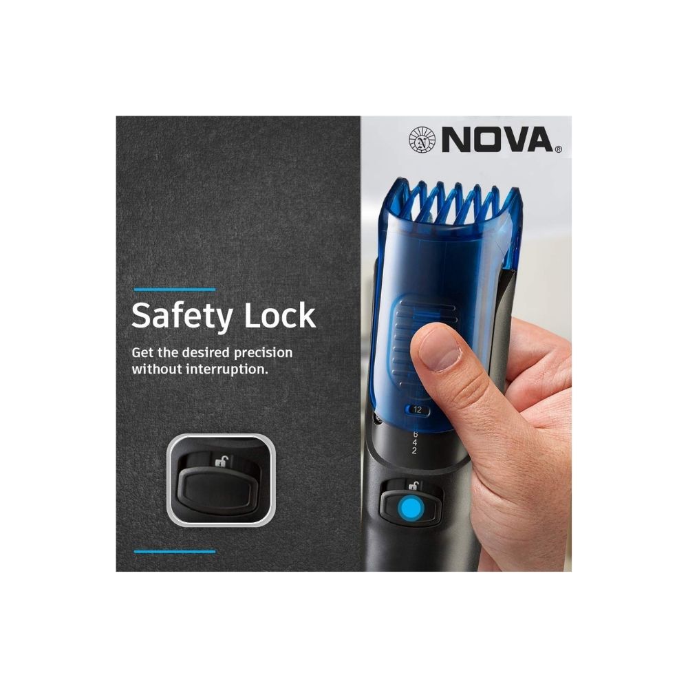 Nova NHT-1071 Titanium Coated Cordless: 45 Minutes USB Trimmer for Men (Black/Blue)