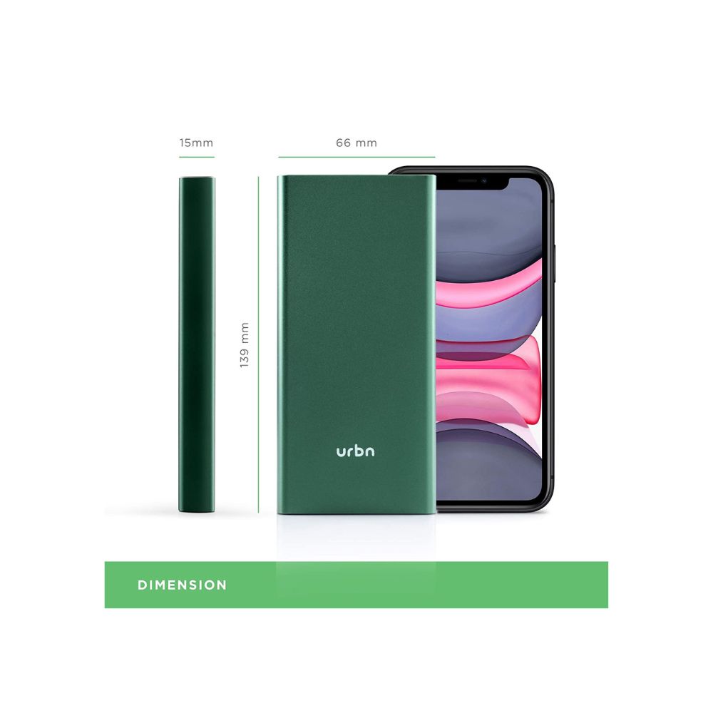 Urbn 10000 mAh Lithium Polymer Power Bank QCPD with 20 Watt Super Fast Charging, Green