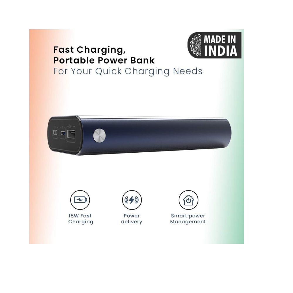 PTron 20000 mAh Lithium_Polymer Dynamo Zip Power Bank with 18 Watt Fast Charging, Blue