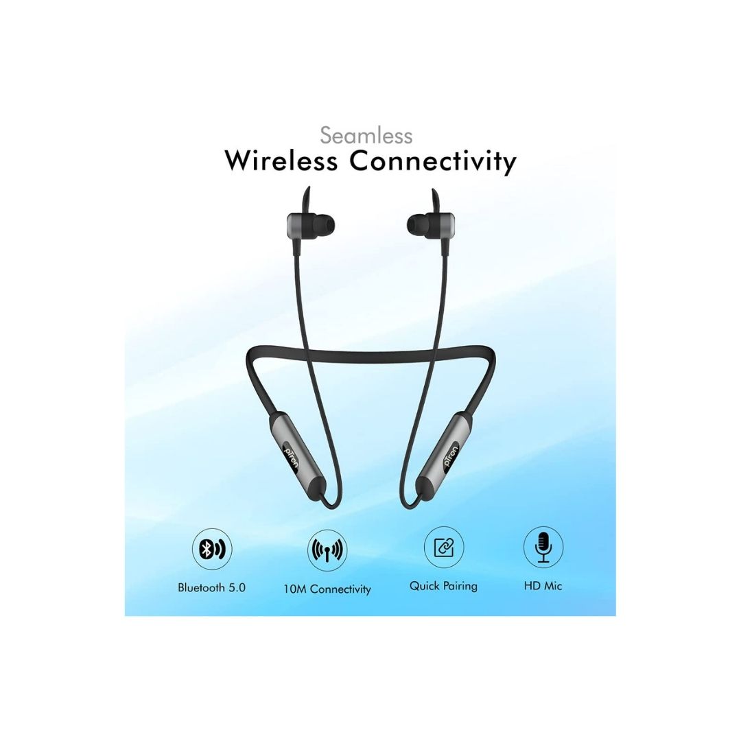 PTron Tangent Plus V2 Wireless Bluetooth In-Ear Headphone With Mic(Black & Grey)