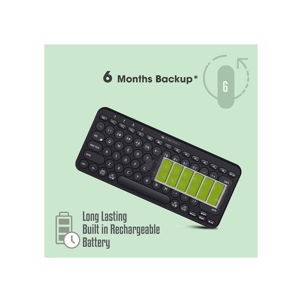 Zebronics zeb-k5000mw wireless multi-device bt keyboard for mac,windows,android,ios, 6 months backup(space grey)