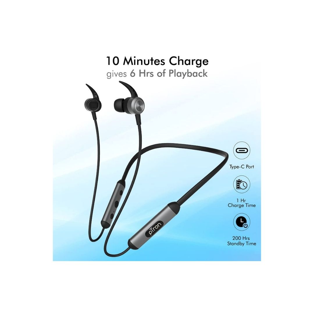 PTron Tangent Plus V2 Wireless Bluetooth In-Ear Headphone With Mic(Black & Grey)