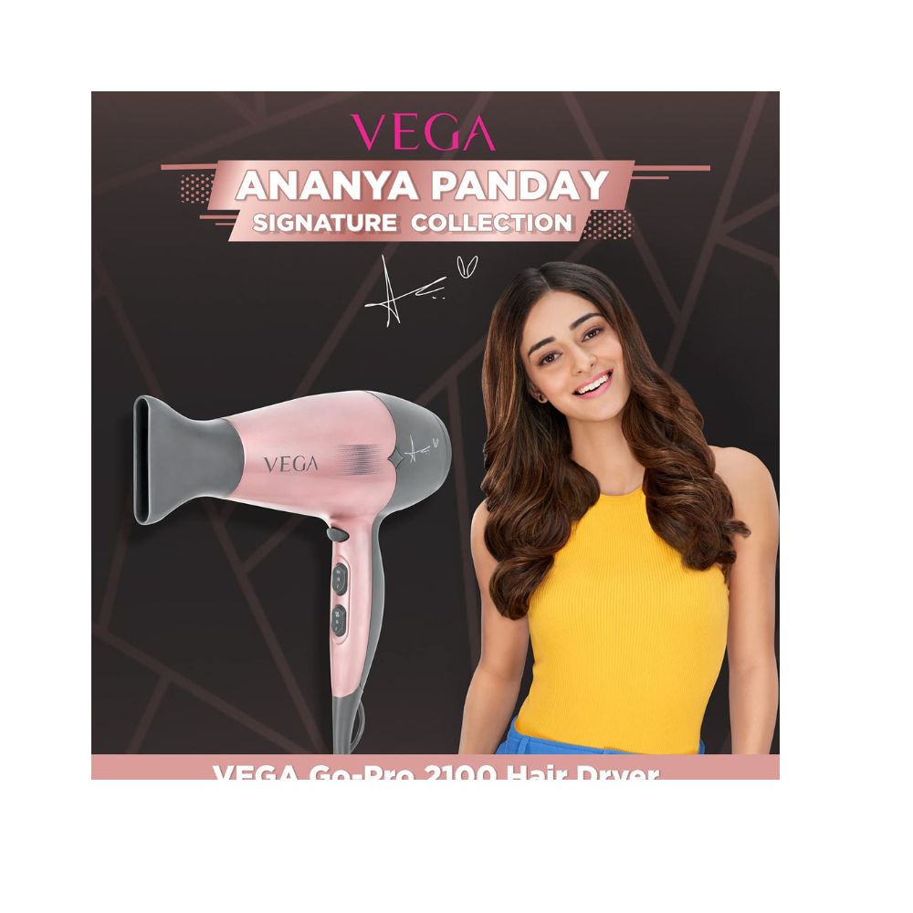 Vega Go-Pro 2100 Hair Dryer with Cool Shot Button & 3 Heat Settings (Ananya Panday Signature Collection), VHDH-25