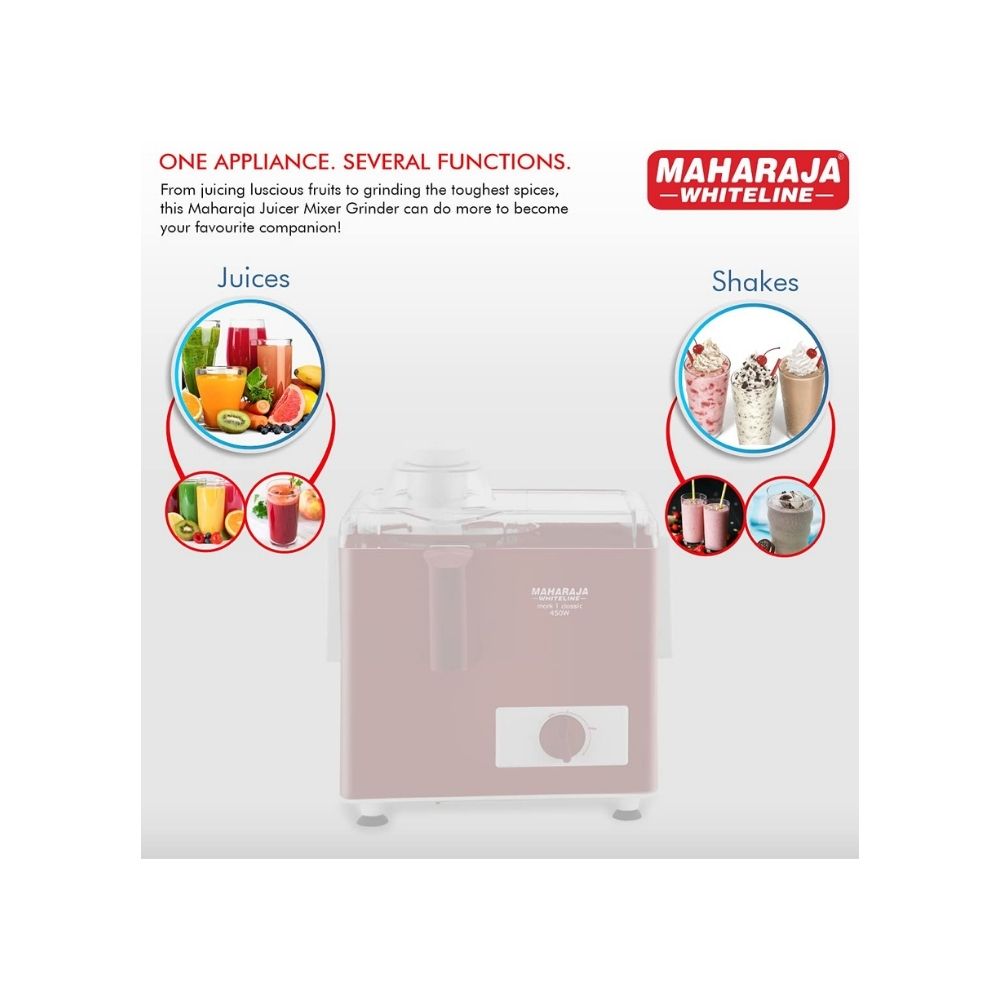 Maharaja Whiteline Mark1 Classic / JE-106 450 W Juicer (1 Jar, Red, White)