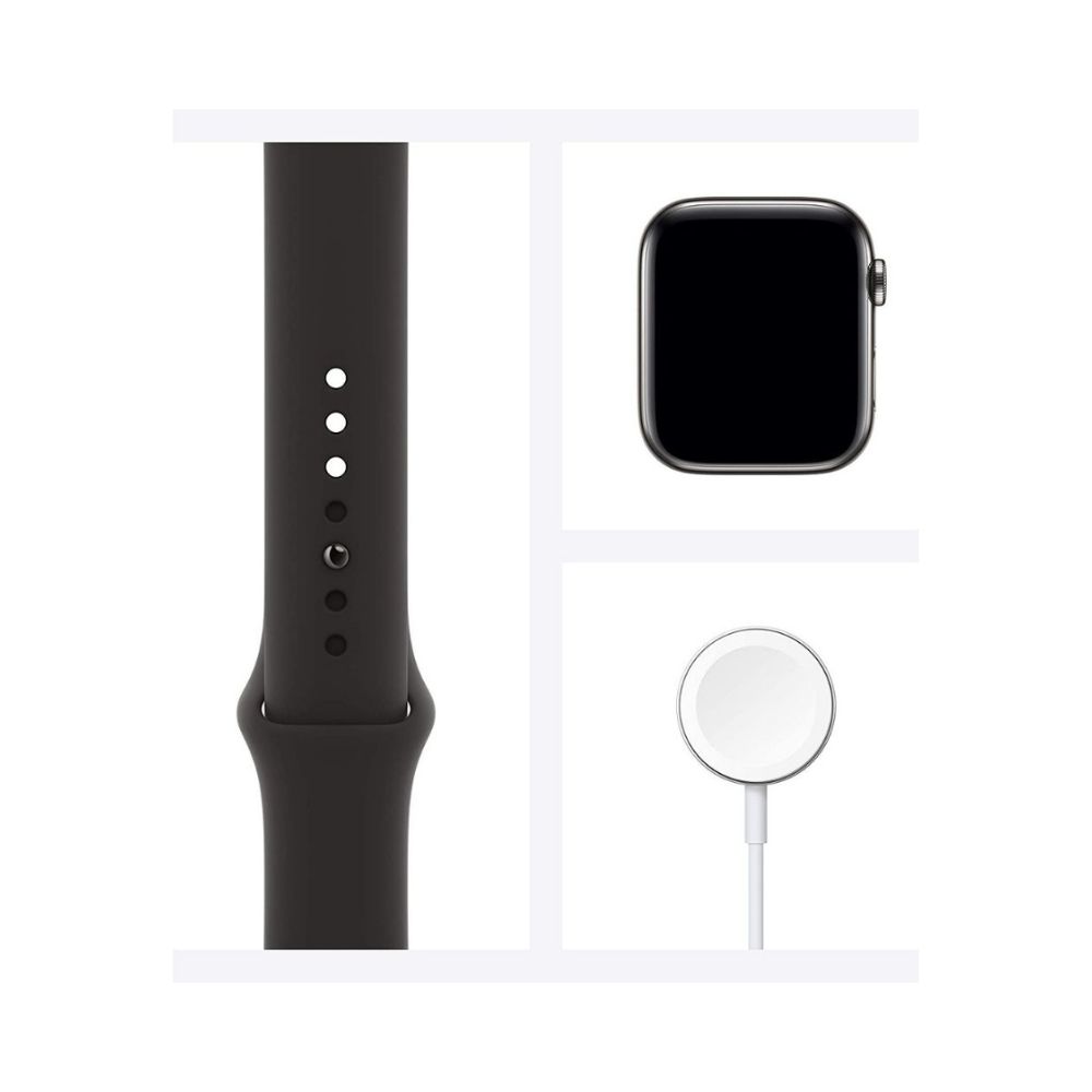 New Apple Watch Series 6 (GPS + Cellular, 44mm) - Graphite Stainless Steel Case with Black Sport Band
