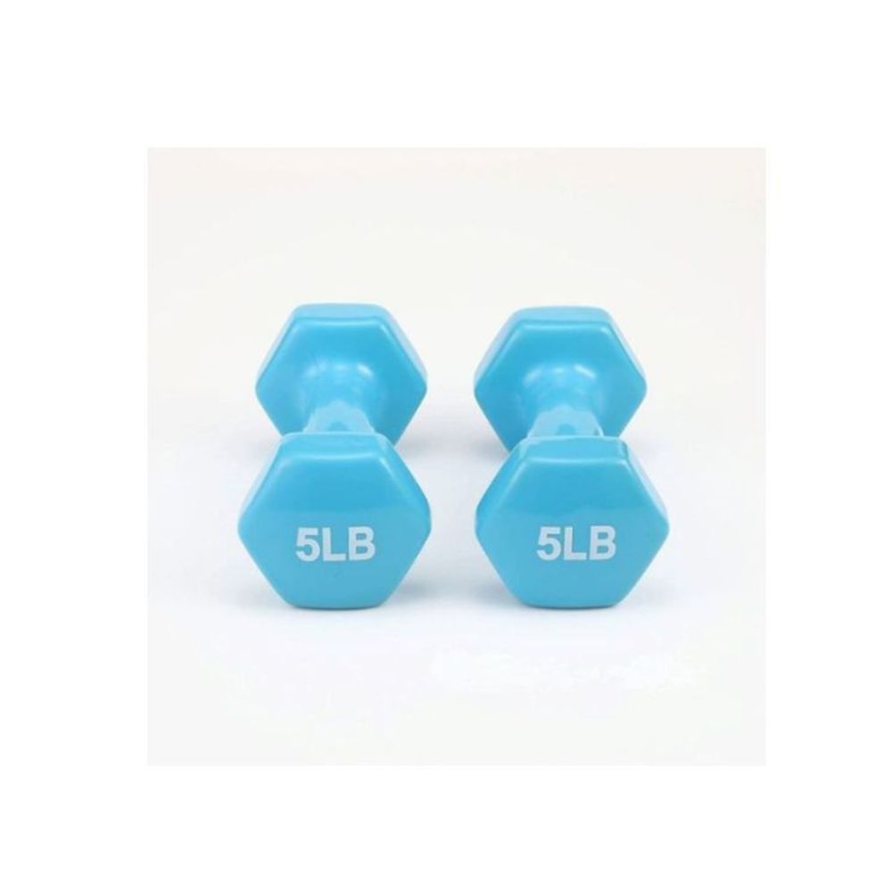 AmazonBasics Vinyl 5 Pound Dumbbells - Set of 2, Light Blue