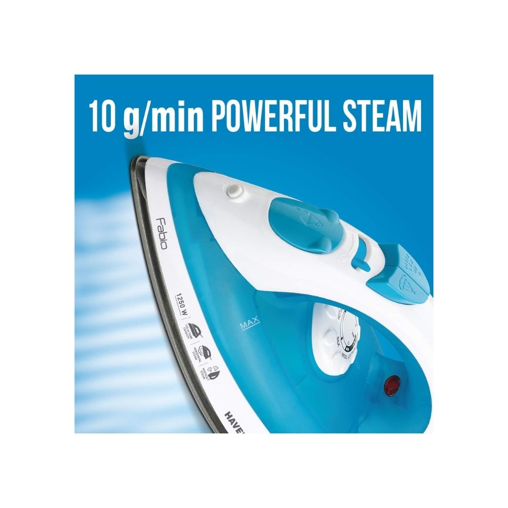 Havells Fabio 1250 W Steam Iron with Teflon Coated Sole Plate. (Blue)