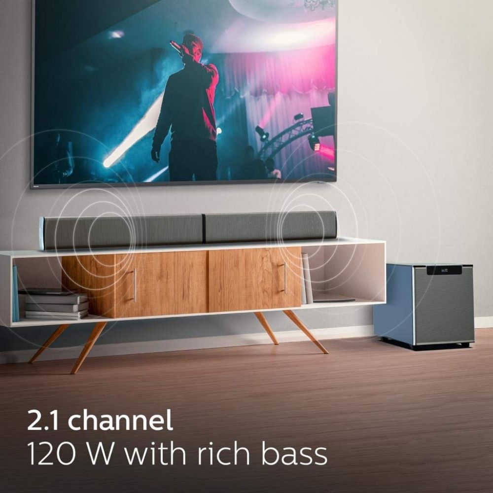 Philips Audio MMS2220B 2.1 Speaker 5.1 Channel 120W Bluetooth Convertible Multimedia Soundbar/Speaker (Black)