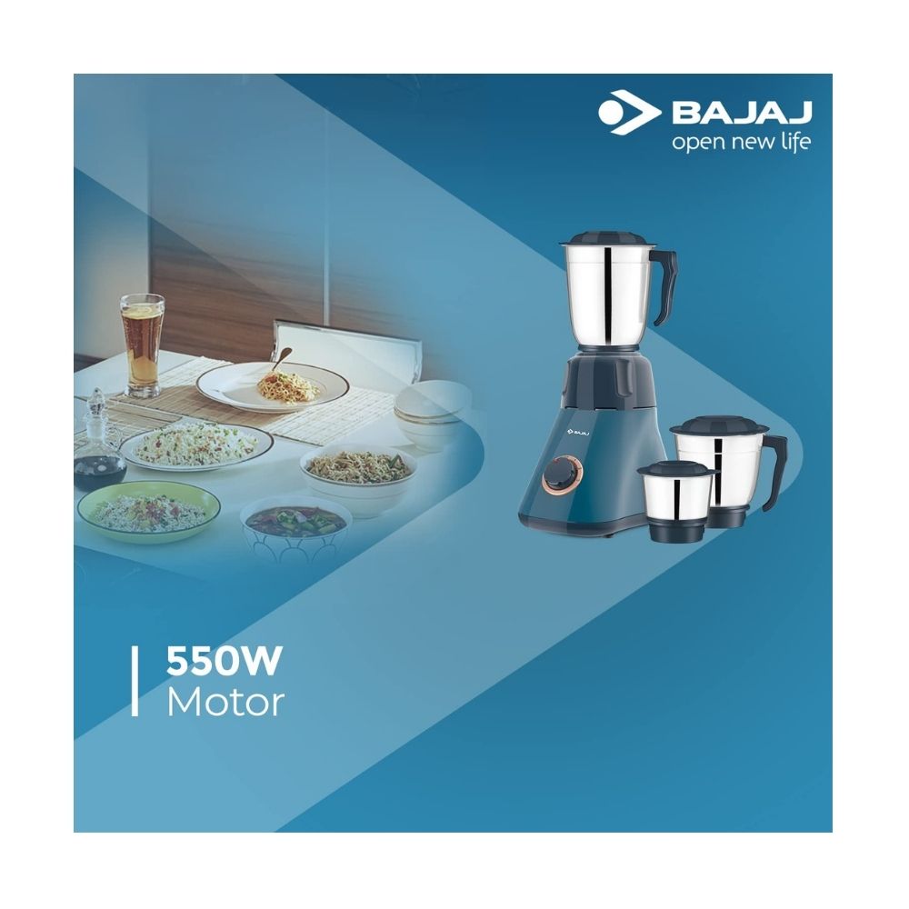 Bajaj 550W Splendora 3 Jars Mixer Grinder, Blue and Copper, Regular