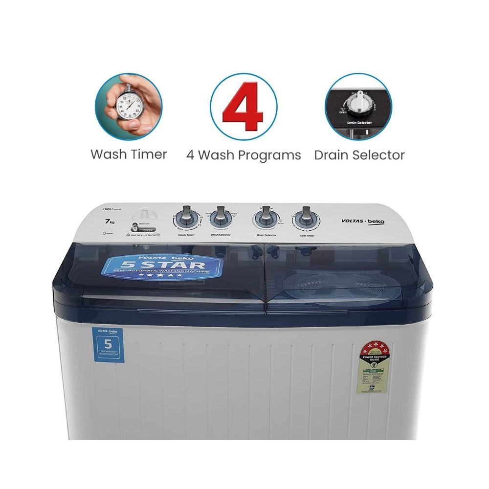 Voltas Beko 7 kg Semi Automatic Top Load White, Blue  (WTT70DBLT)