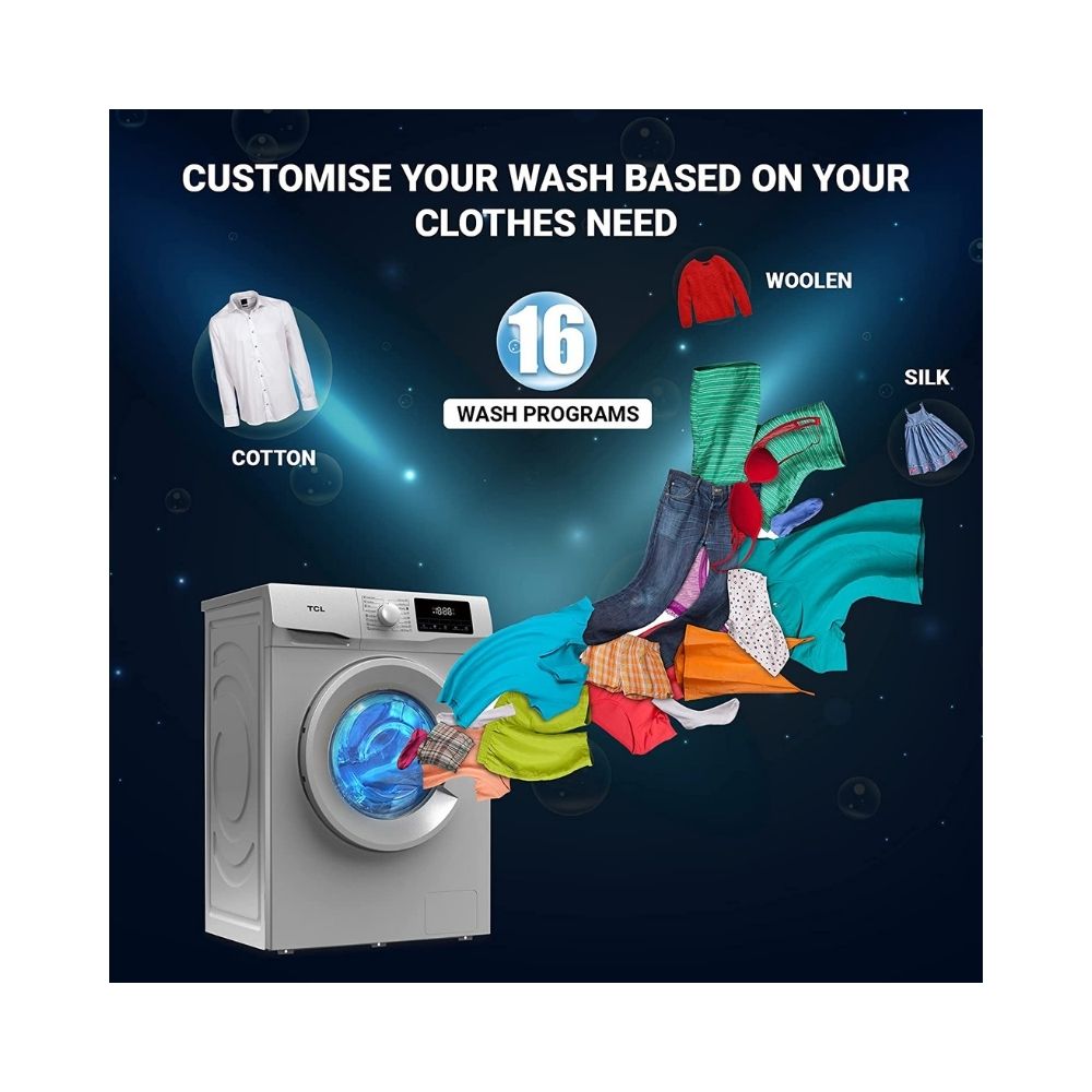 TCL 8 Kg Fully-Automatic Front Loading Washing Machine (TWF80-G123061A03S, Silver)