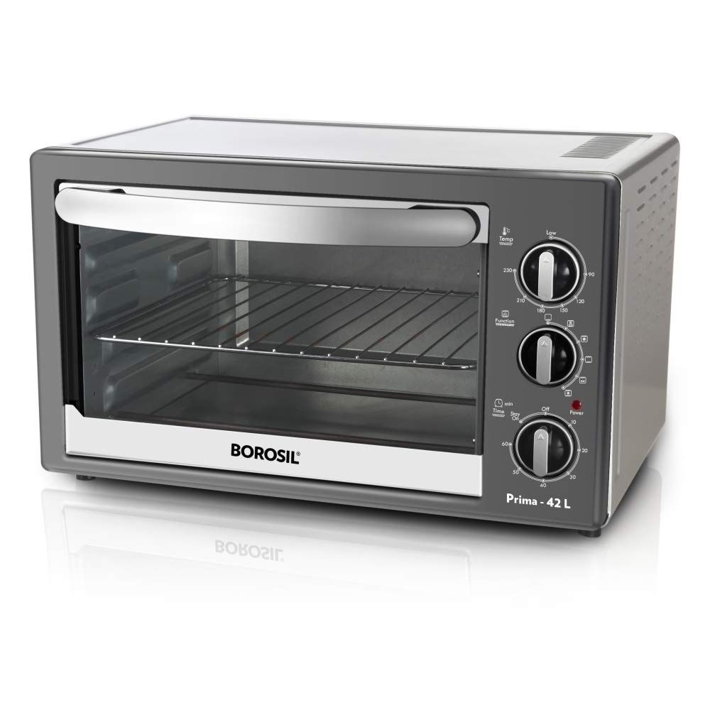 Borosil Prima 48 L Oven Toaster  Griller Motorised Rotisserie  Convection Heating 6 Heating Modes Silver