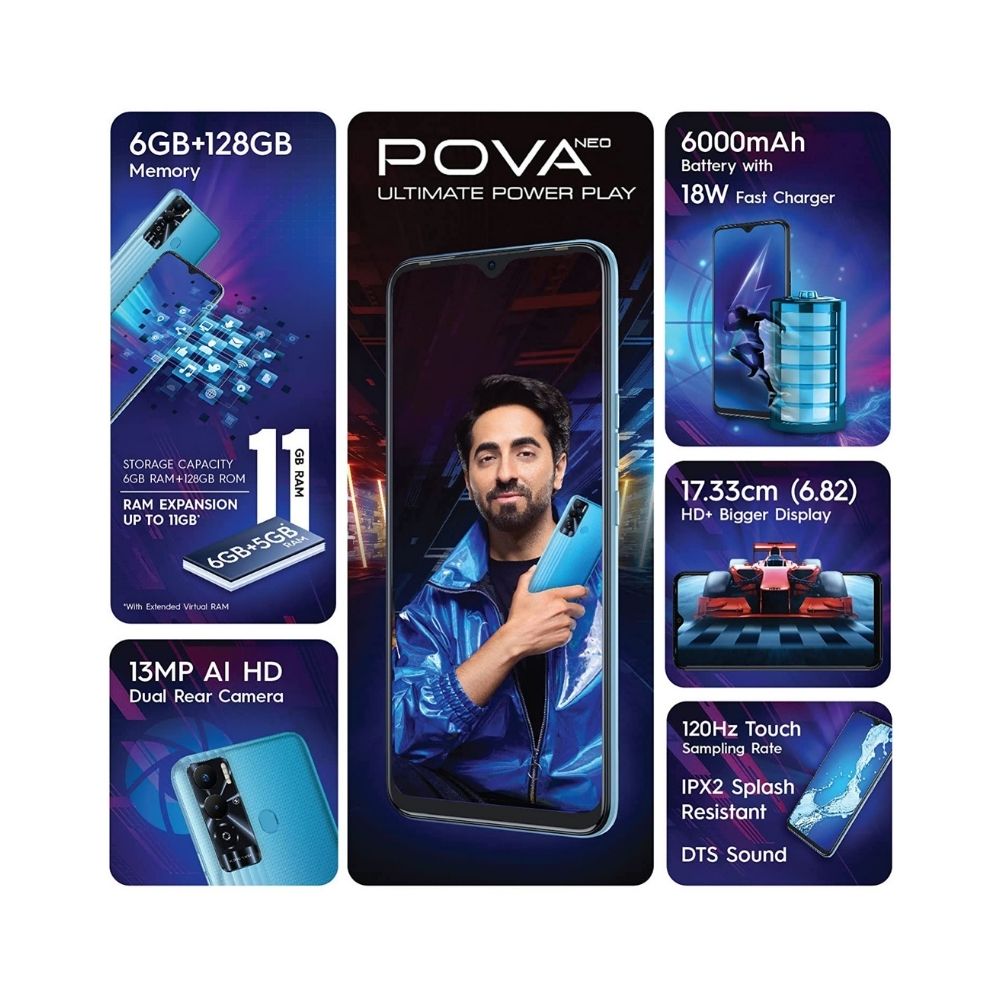 Tecno Pova Neo (Geek Blue, 6GB RAM, 128GB Storage)