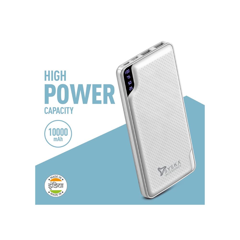 Syska 10000 mAh Power Bank (Pristine White, Lithium Polymer)