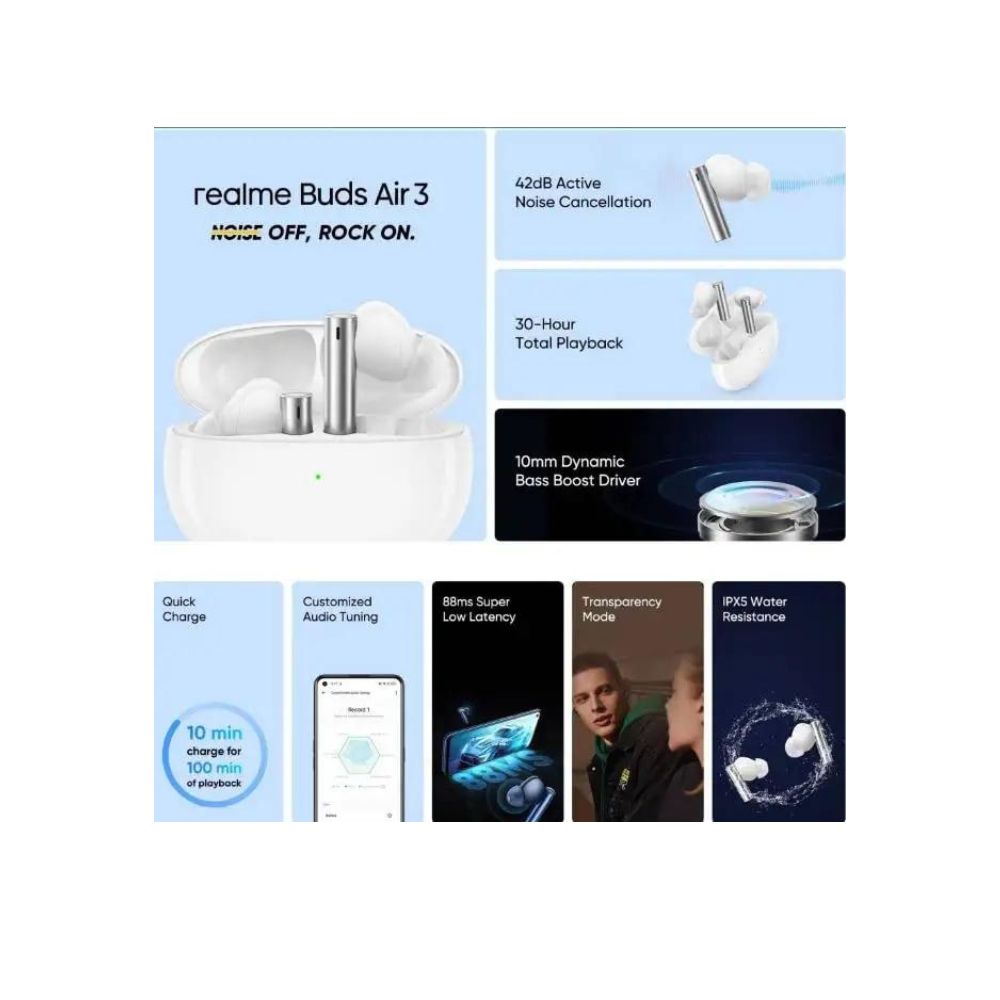 Realme Buds Air 3 with Fast Charge & Active Noise Cancellation (ANC) Bluetooth Headset