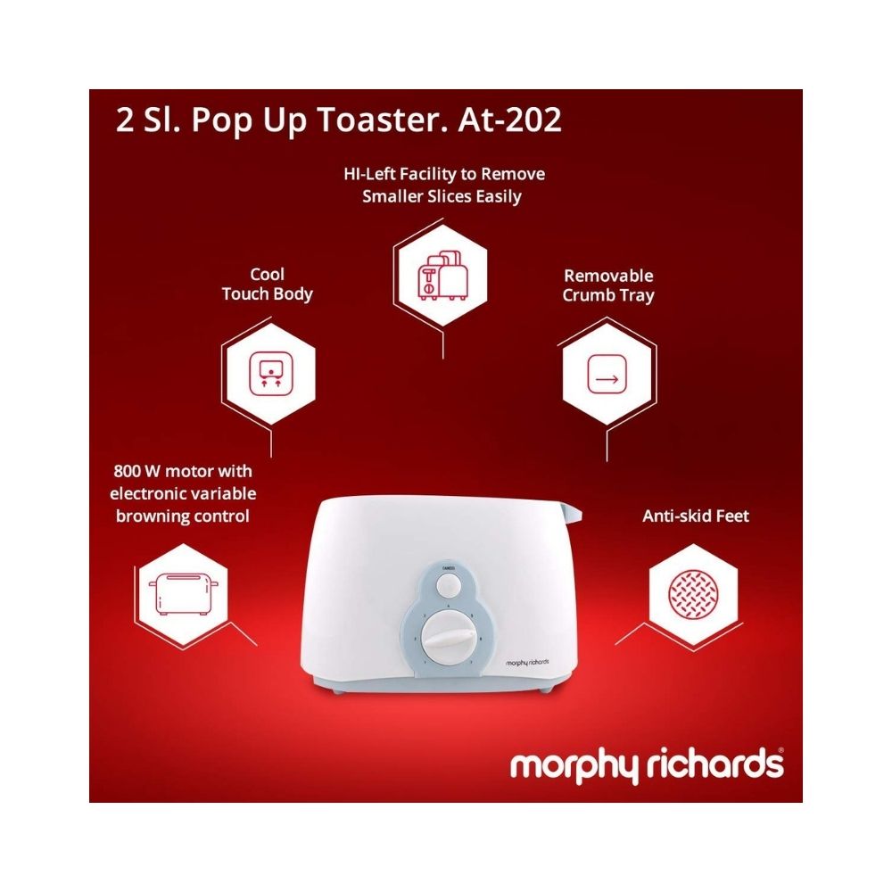 Morphy Richards at 202 800W 2 Slice Pop up Toaster, White and Blue