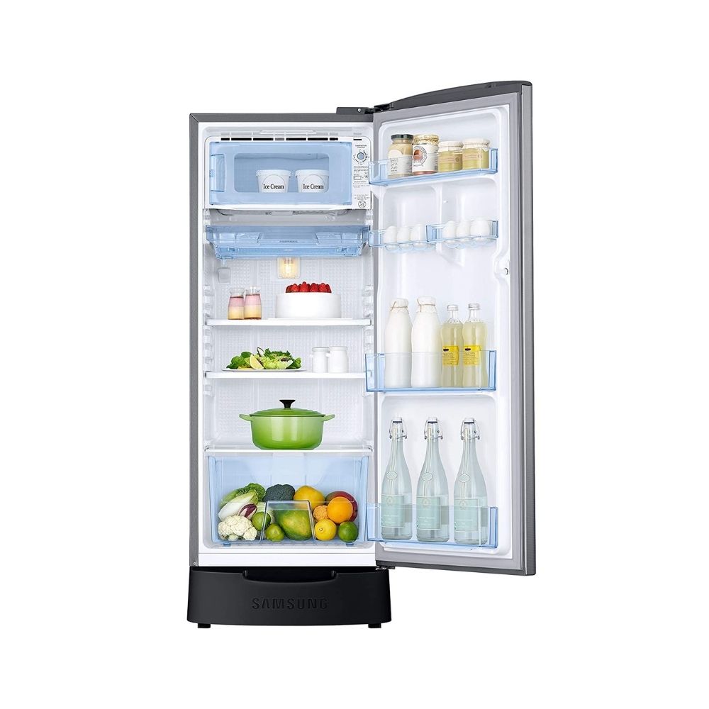Samsung 192 L 2 Star Direct Cool Single Door Refrigerator (RR20A2Z1BS8/NL, Elegant Inox, Base stand drawer)