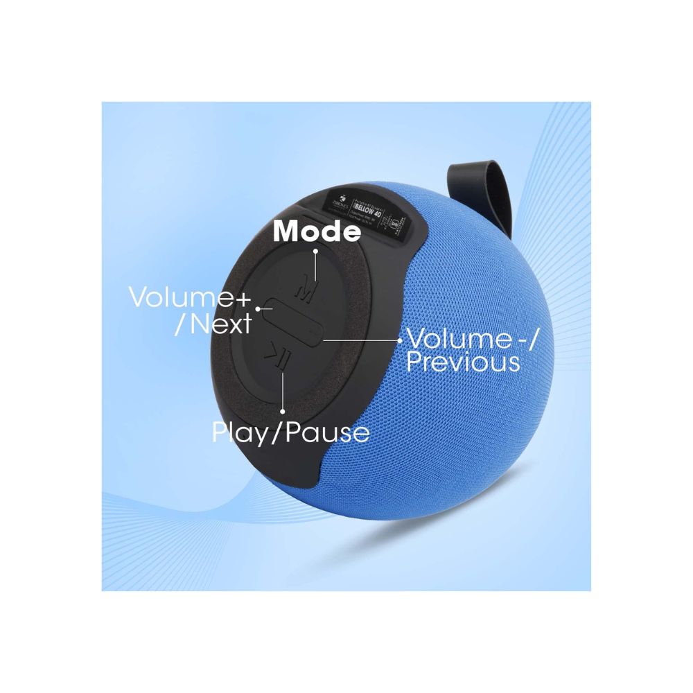 ZEBRONICS Zeb-Bellow 40 Wireless Bluetooth v5.0 Fabric Finish 8W Portable Speaker (Blue)