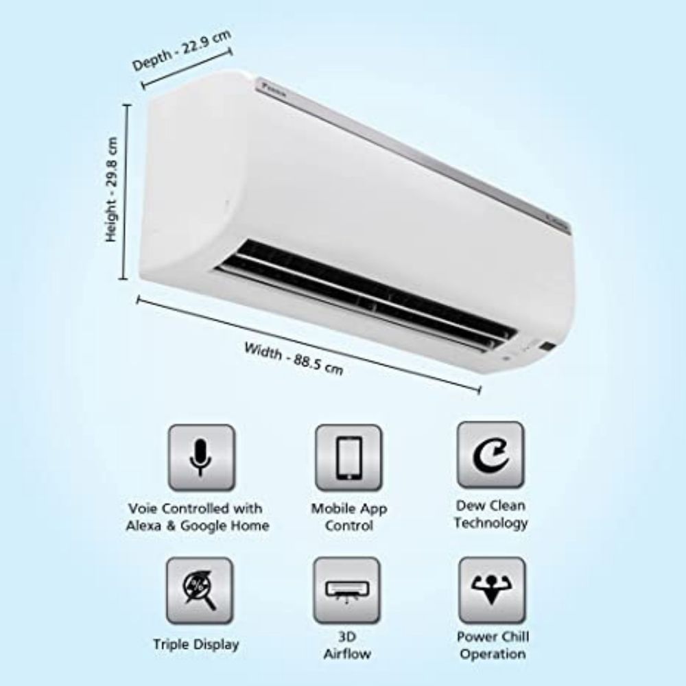 Daikin 1.5 Ton 5 Star Voice & Mobile control, Triple Display, Dew Clean Technology, Inverter Split AC (Copper, PM 2.5, 2022, FTKR50U, White)