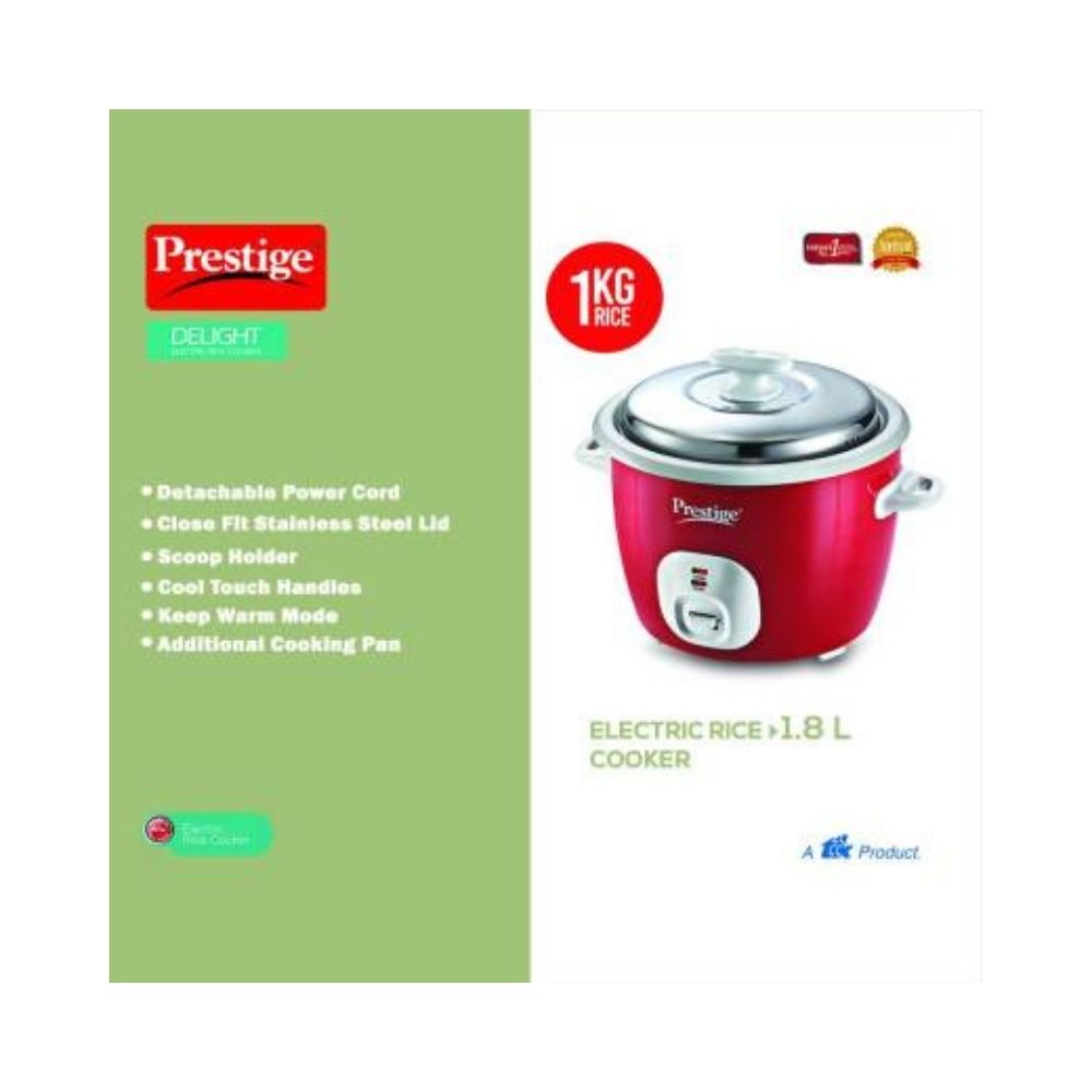 Prestige CUTE 1.8-2 Electric Rice Cooker with Steaming Feature  (1.8 L, Silky Red)