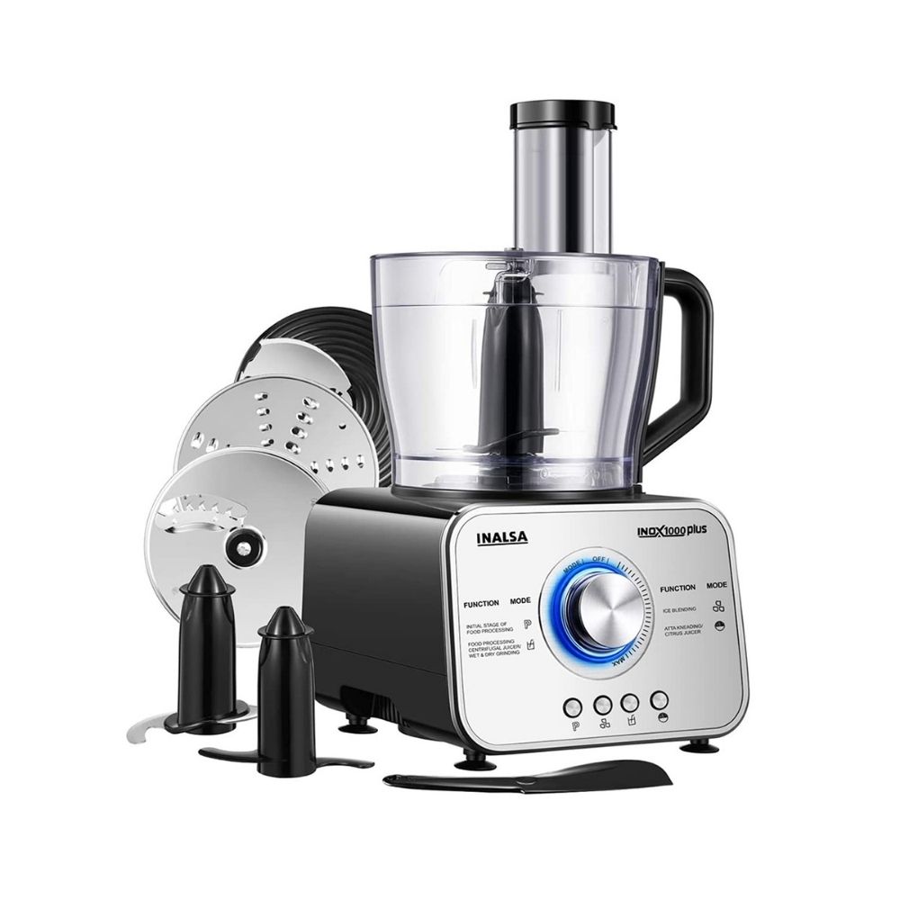Inalsa Inox 1000 Plus 1000-Watt Food Processor with Mixer Grinder, Silver