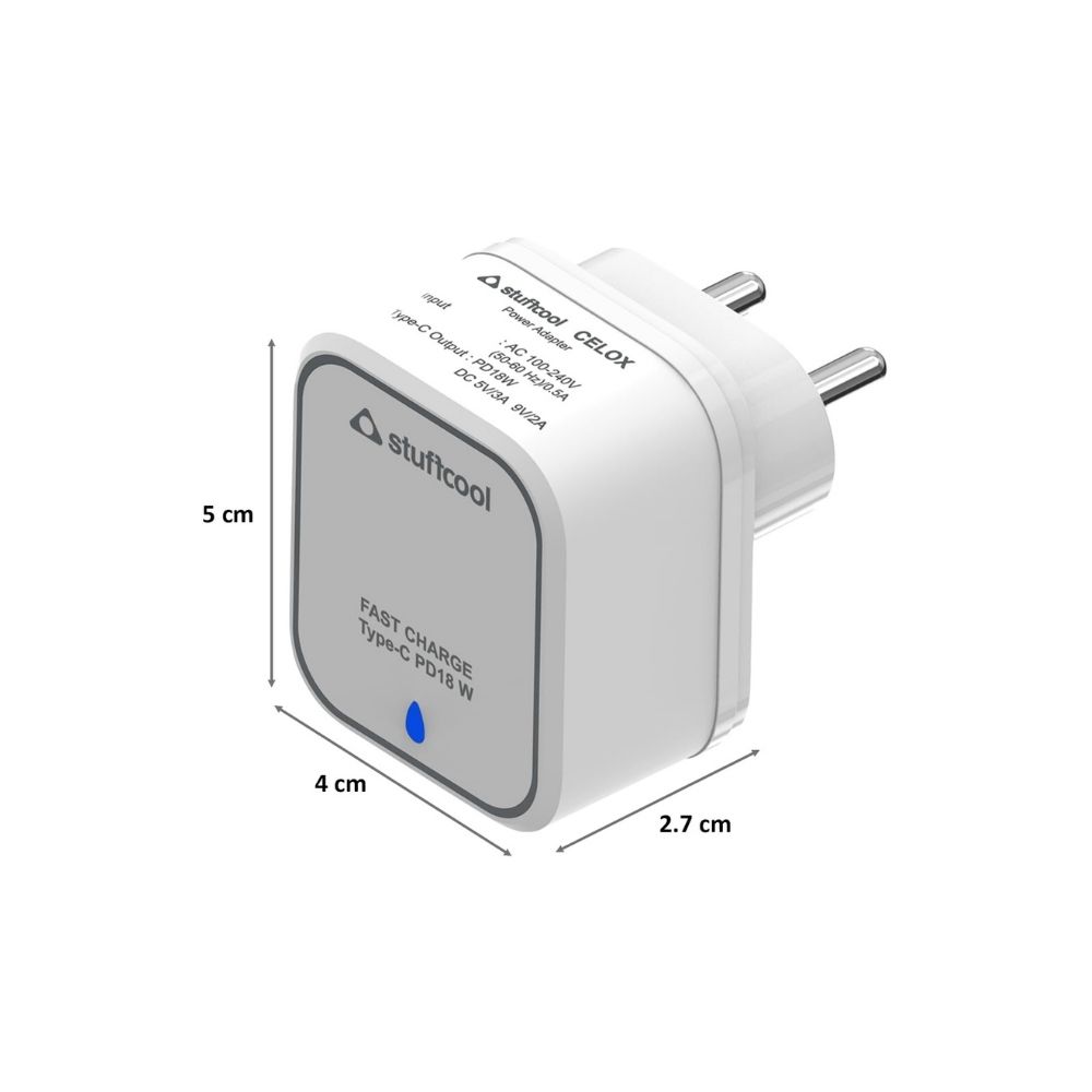 Stuffcool Celox 18 Watts 1-Port USB Wall Charging Adapter (PD18W, White)