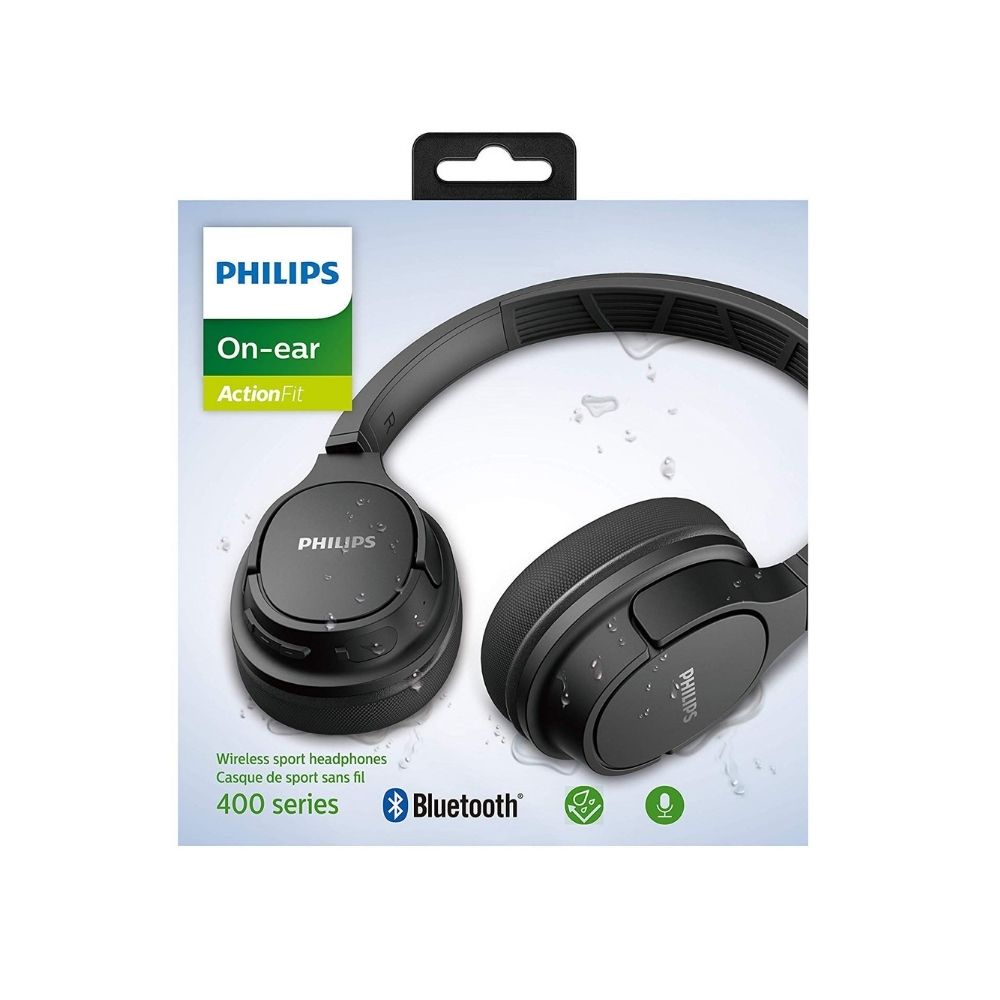 Philips Audio ActionFit Bluetooth Wireless On Ear Headphones with Mic (Black)