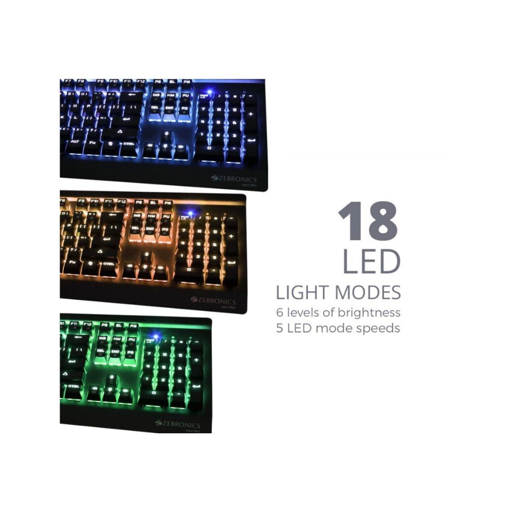 Zebronics zeb-max pro mechanical gaming full size keyboard, (gold plated usb, braided cable)