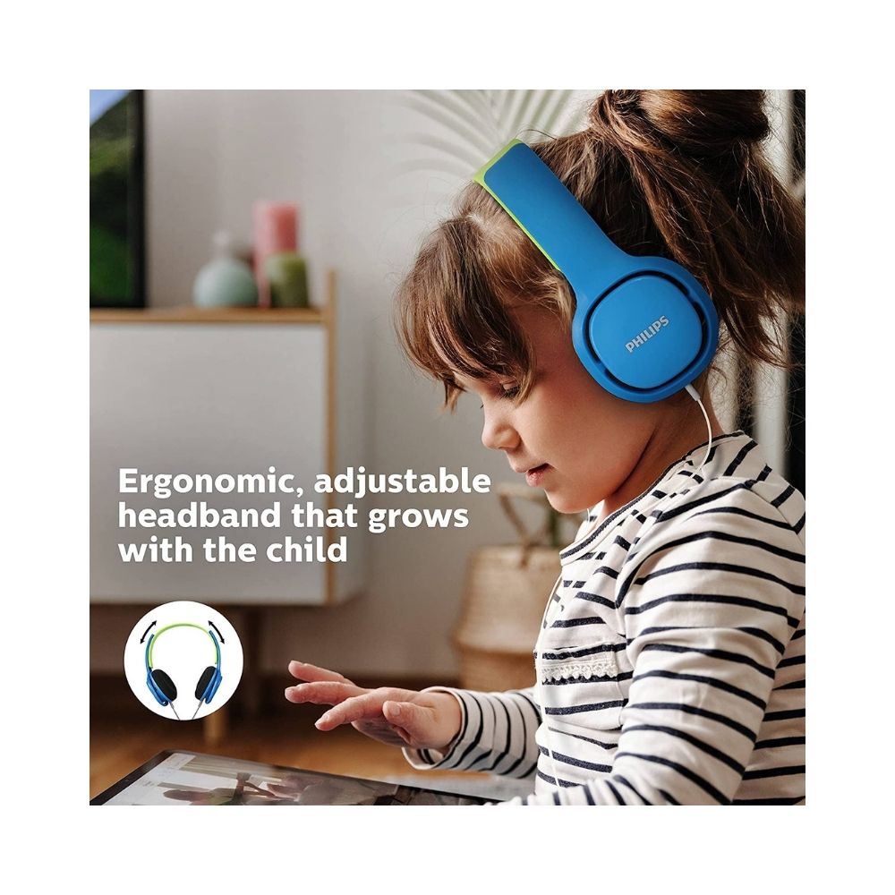 Philips Audios SHK2000BL Kids Headphone, Ergonomic,Adjustable, with a Maximum Volume Limit of 85dB (Blue/Green)